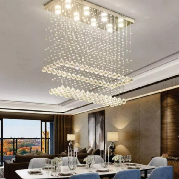 Lustre De Cristal Torre Com 1,40m De Altura, De Base De Inox