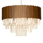 Lustre De Madeira Com Cristais Imbuia Esc Modelo Anajé 40 Cm