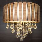 Lustre De Madeira Com Cristais Legítimos 50cm Amêndola