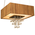 Lustre De Madeira Com Cristais Mod. Purus Quadrado Amêndola -