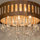 Lustre De Madeira Com Cristais Modelo Iguaçu 60cm Imbuia