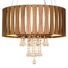 Lustre De Madeira Redondo Com Cristais 60cm Amêndola Mod. Pur