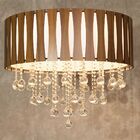 Lustre De Madeira Redondo Com Cristais 60cm Imbuia