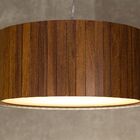 Lustre De Madeira Ripado Redondo Imbuia 40cm