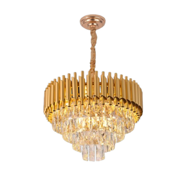 Lustre Dourado Com Cristais Transparente 50cm 8e14