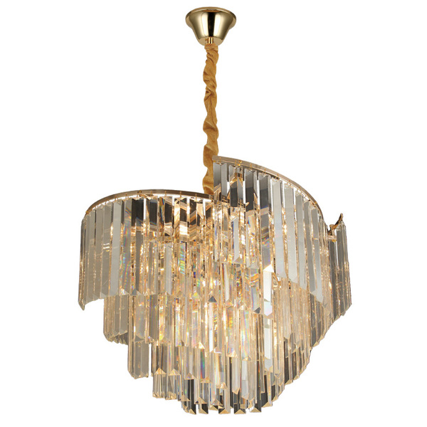 Lustre Dourado Com Cristais Transparente 60cm 12e14