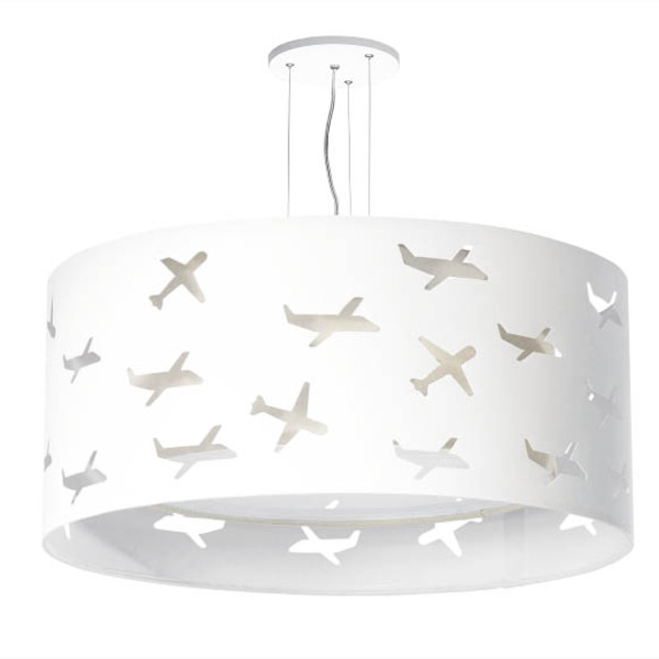 Lustre Infantil Pendente Aviões Duplo 50x16  Branco