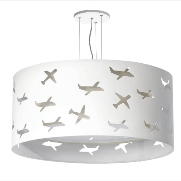 Lustre Infantil Pendente Aviões Duplo 50x16  Cinza
