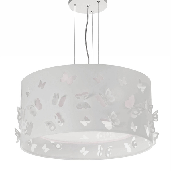 Lustre Infantil Pendente Borboletas  Duplo - Branco 30x16