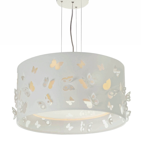 Lustre Infantil Pendente Borboletas  Duplo - Crú 30x16