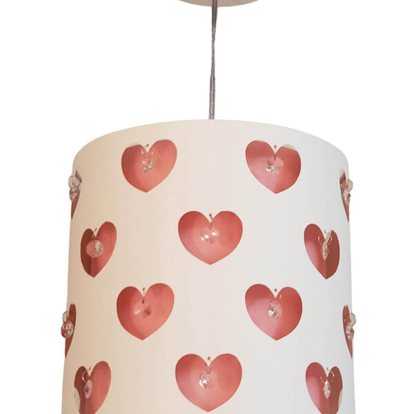 Lustre Infantil Pendente Corações C/ Cristais  Rosa 25x25