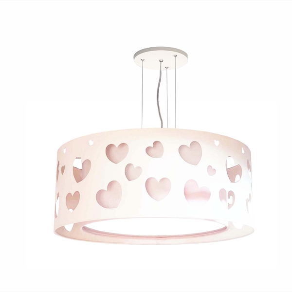 Lustre Infantil Pendente Corações Duplo - Branco 50x16
