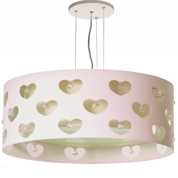 Lustre Infantil Pendente Corções C/ Cristais Crú 50x16