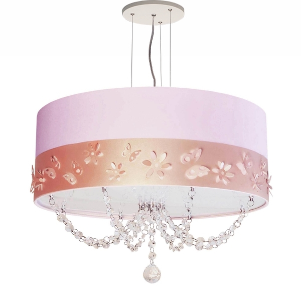 Lustre Infantil Pendente Faixa Flores E Borboletas Lilás 50x15