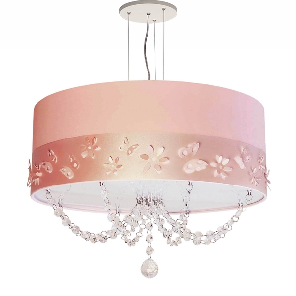 Lustre Infantil Pendente Faixa Flores E Borboletas Rosa 50