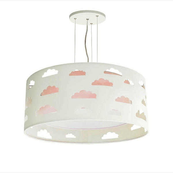 Lustre Infantil Pendente Nuvens Recortes Rosa 50x16