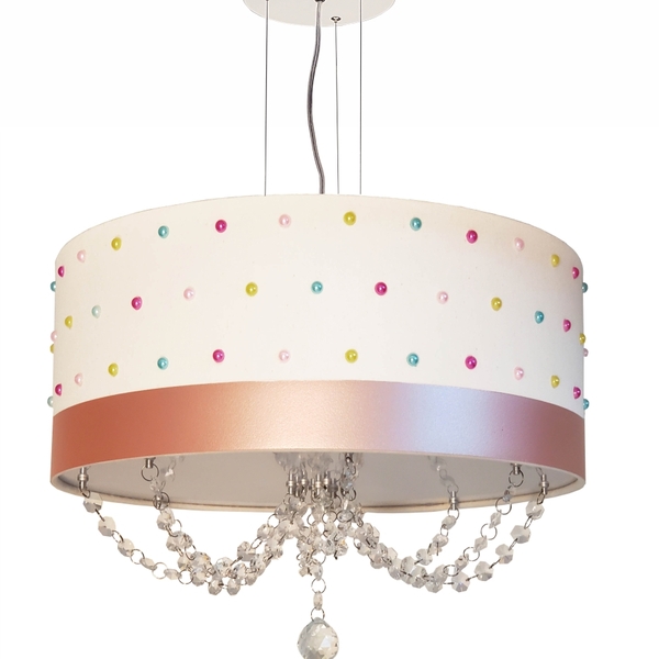 Lustre Infantil Pendente Pérolas Coloridas 30x15 Branco
