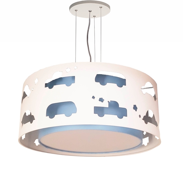 Lustre Infantil Pendente Recorte Carrinhos -40x16 Azul Bebê