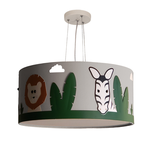 Lustre Infantil Pendente Safari Cúpula Tecido 30x15 Cm  Cinza