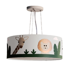 Lustre Infantil Pendente Safari Cúpula Tecido 50x15 Cm  Branc