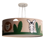 Lustre Infantil Pendente Safari Cúpula Tecido 50x15 Cm  Cáqui