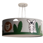 Lustre Infantil Pendente Safari Cúpula Tecido 50x15 Cm  Cinza