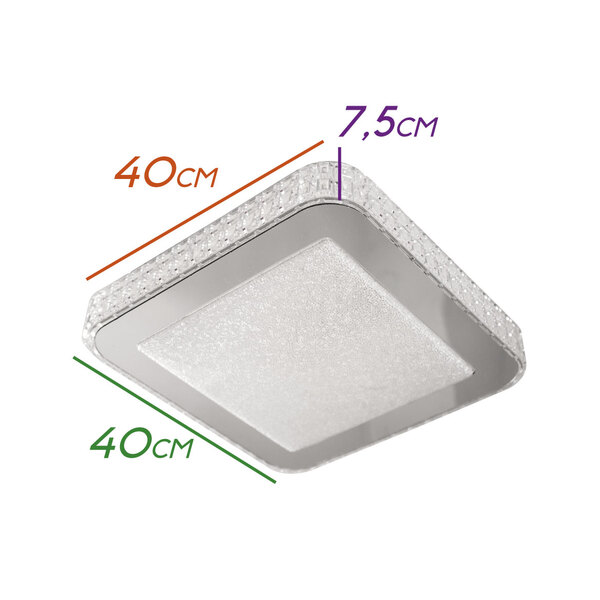 Lustre Led Em Acrilico Borda Espelhada 40x40 Gemini 24W 3000K