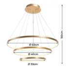 Lustre Led Moderno Pendente Anéis Led 89w 3 Arcos Dourado