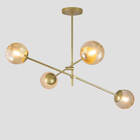 Lustre Lirio Com 4 Globos Esfera De Vidro Âmbar - Ouro