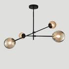 Lustre Lirio Com 4 Globos Esfera De Vidro Ambar - Preto