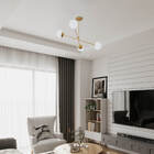 Lustre Lirio Com 4 Globos Esfera De Vidro Branco - Ouro