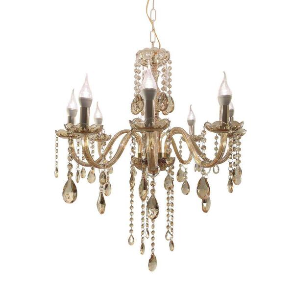 Lustre Luminária De Cristal Ambar Luxo 18 Braços