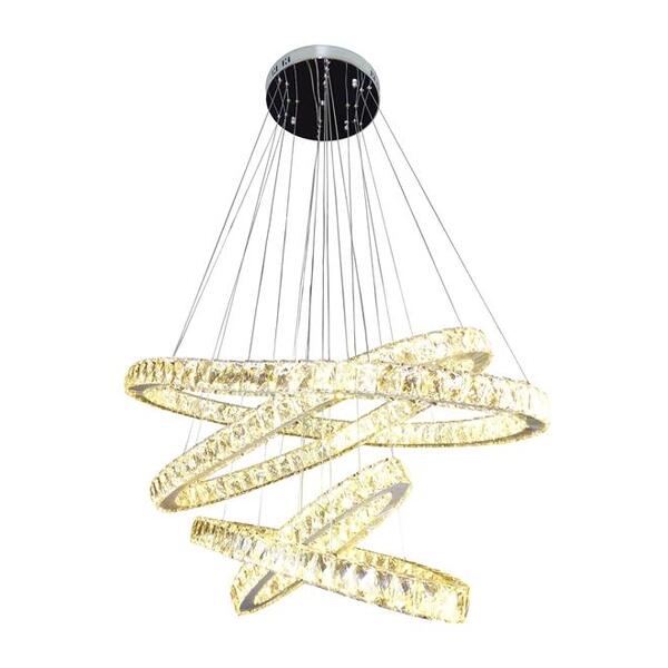 Lustre Luminária De Teto Led Oval 4 Anéis Cristal K9 E Inox P