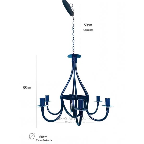 Lustre Luminária Ferro Medieval 6 Braços Decorçação Rústico A
