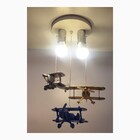 Lustre Luminária Infantil Aviões Azul, Bronze E Prata 20x47