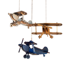 Lustre Luminária Infantil Aviões Azul, Bronze E Prata 20x47