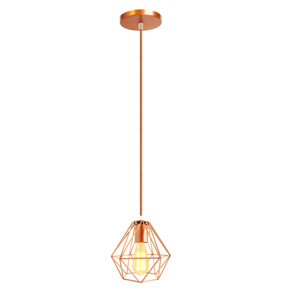 Lustre Luminária Pendente Aramado Diamante Retro Cobre Fl