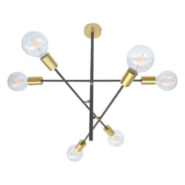 Lustre Luminária Pendente Ares Dourado E Preto Para 06 Lâmpad