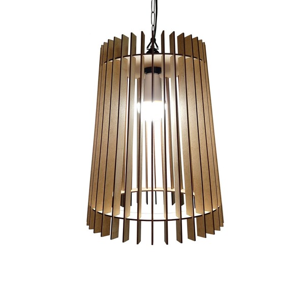 Lustre Luminária Pendente De Madeira Mdf Mod. Babel