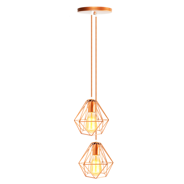 Lustre Luminária Pendente Diamante Duplo Cobre + Lâmp. St64