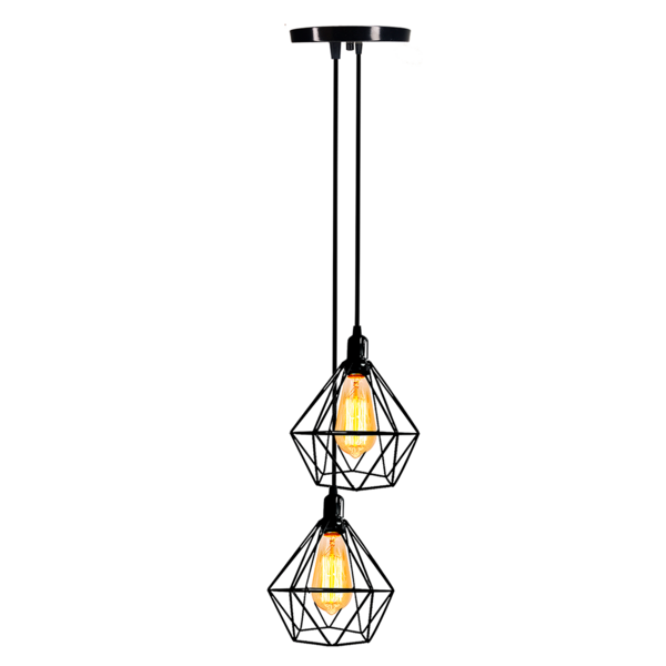 Lustre Luminária Pendente Diamante Duplo Preto + Lâmp. St64