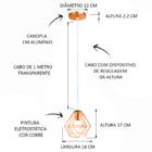 Lustre Luminária Pendente Diamante Retro Cobre Fl