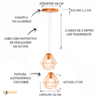 Lustre Luminária Pendente Diamante Retro Duplo Cobre Fl