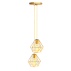 Lustre Luminária Pendente Diamante Retro Duplo Dourado Fl