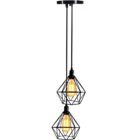 Lustre Luminária Pendente Diamante Retro Duplo Preto 2m Fl