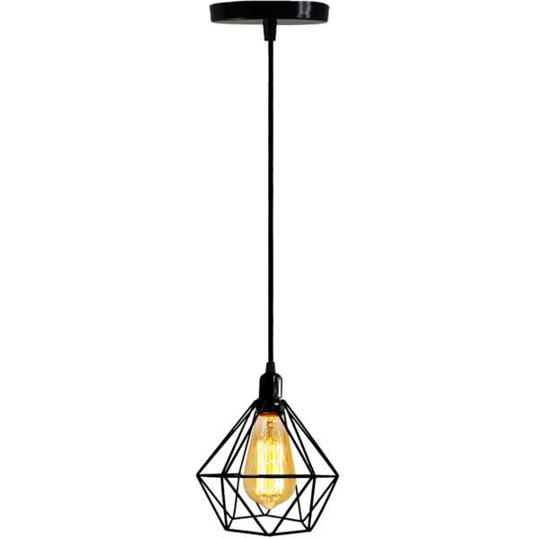 Lustre Luminária Pendente Diamante Retro Preto 2m Fl
