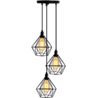 Lustre Luminária Pendente Diamante Retro Triplo Preto 2m