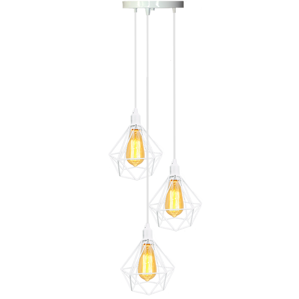 Lustre Luminária Pendente Diamante Triplo Branco 3m + St64