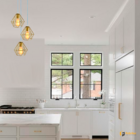 Lustre Luminária Pendente Diamante Triplo Dourado Tr 2m Fl