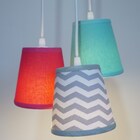 Lustre Luminária Pendente Estampa Chevron, Verde Água E Pink